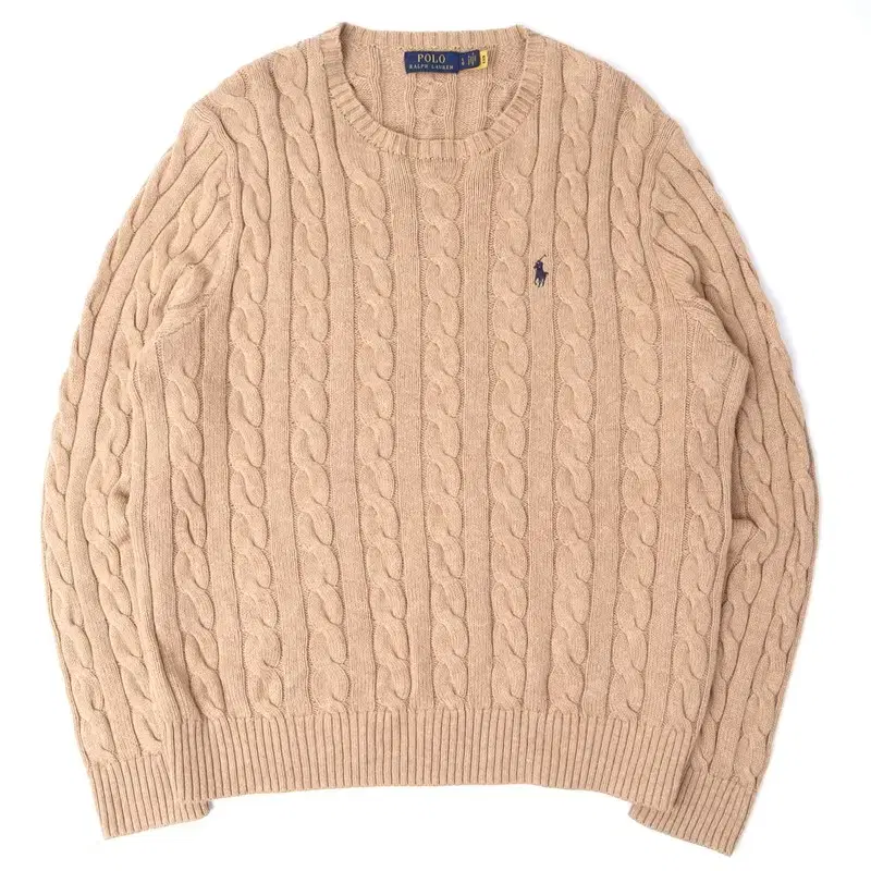 美品★Polo Ralph Lauren ベージュケーブルニットセーター ケーブルニット コットン クォータージップ セーター